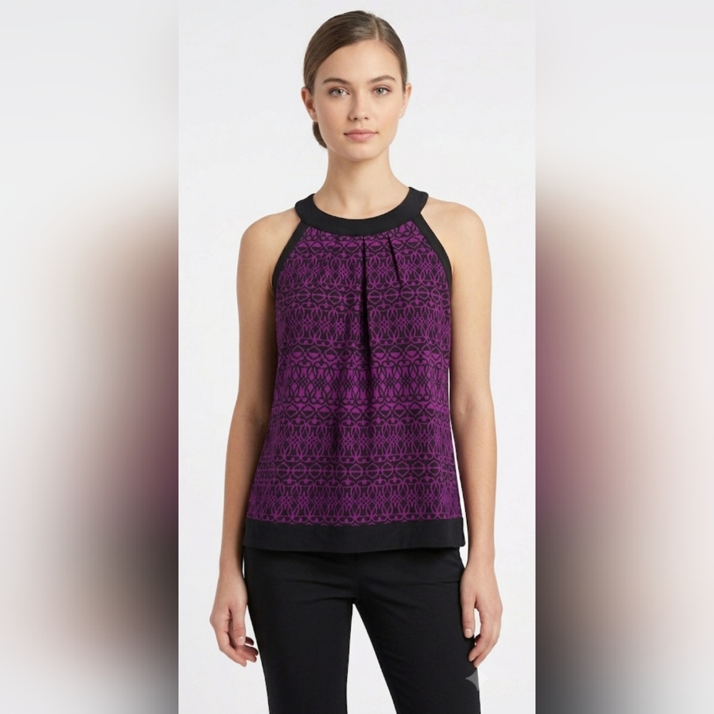 ✨ NWOT Nicole by Nicole Miller Purple & Black Halter Blouse | size L ✨